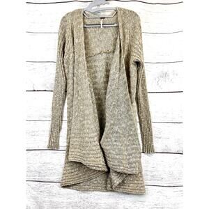 Free People Beach Marled Ribbed Sleeve Open Front Cardigan Tan Brown Medium